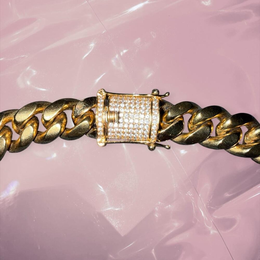 Y2K Hiphop 14K gold filled Gold Cuban chain necklace with CZ Icedout clasp